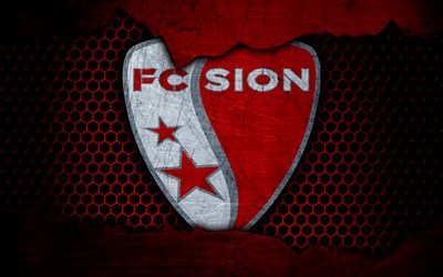 Sion, 4k, logo, İsviçre Süper Lig, futbol, futbol kulübü, İsviçre, grunge, metal doku, Sion FC