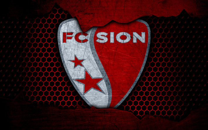 Sion, 4k, logo, Suisse Super League, football, club de football, la Suisse, le grunge, le m&#233;tal de la texture, le FC Sion