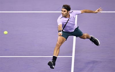 Roger Federer, ATP, 4к, Swiss tennis player, tennis court, tennis, shanghai 2017