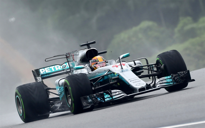 Lewis Hamilton, 4k, Formule 1, de course de voiture, Mercedes AMG Petronas F1 Team, Mercedes F1 W08, piste de course