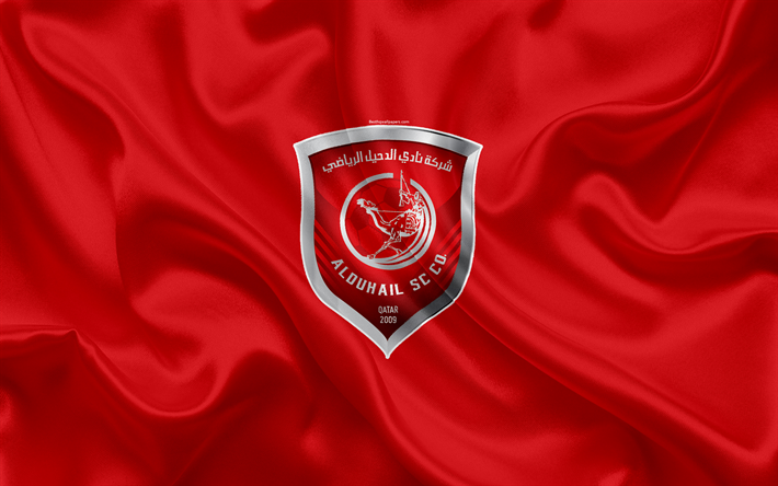 Al-Duhail SC, 4k, la Qatar football club, l&#39;embl&#232;me, le logo, la Qatar Stars League, Doha, Qatar, le football, soie, texture, drapeau, Al-Duhail FC