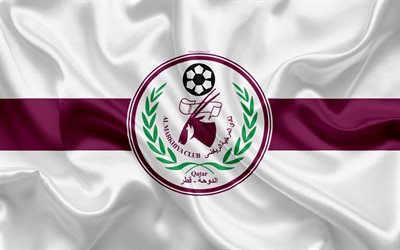 Al-Markhiya Clube Desportivo, 4k, Qatar futebol clube, emblema, logo, A Qatar Stars League, Doha, Catar, futebol, textura de seda, bandeira, Al Markhiya