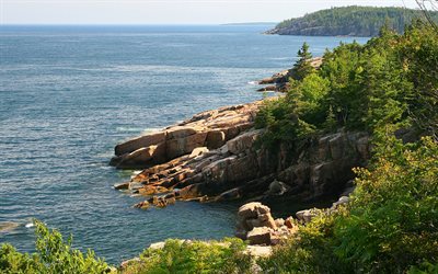 Acadia Ulusal Parkı, sahil, cliffs, Amerika, ABD, Amerikan tarihinin