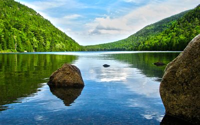 Bubble Pond, summer, lake, Acadia National Park, USA, american landmarks