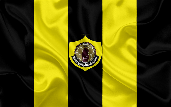 Qatar SC, 4k, Qatar football club, emblema, logo, Qatar Stars League, Doha, in Qatar, di calcio, di seta, trama, bandiera, Qatar FC