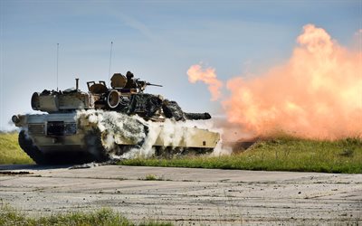 M1A2 Abram, 4k, tanks, shot, fire, battle tank, armored vehicles, US forces