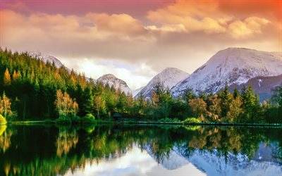 Glencoe Lochan, 4k, bosque, lago, Glencoe, tierras altas de Escocia, Walkhighlands, Escocia