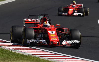 Sebastian Vettel, 4k, 2017, Ferrari SF70H, F1, Formula 1, Scuderia Ferrari, raceway