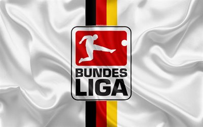 De la Bundesliga, 4k, logotipo, emblema, f&#250;tbol, Alemania, alem&#225;n campeonato de f&#250;tbol, Bandera de Alemania
