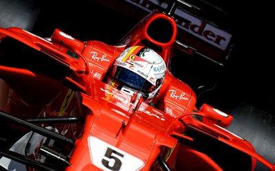 Sebastian Vettel, 4k, German racing driver, Formula 1, Ferrari, racing car
