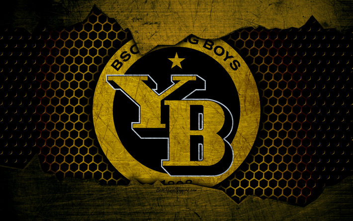 Young Boys, 4k, logo, Swiss Super League, soccer, football club, Switzerland, grunge, BSC Young Boys, metal texture, Young Boys FC