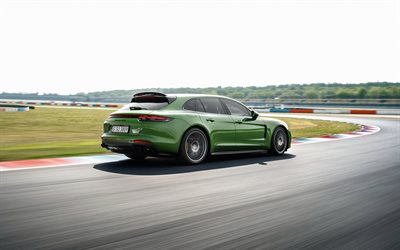 Porsche Panamera GTS, 2019, 453 HP, rear view, exterior, sports coupe, new green Panamera GTS, Porsche