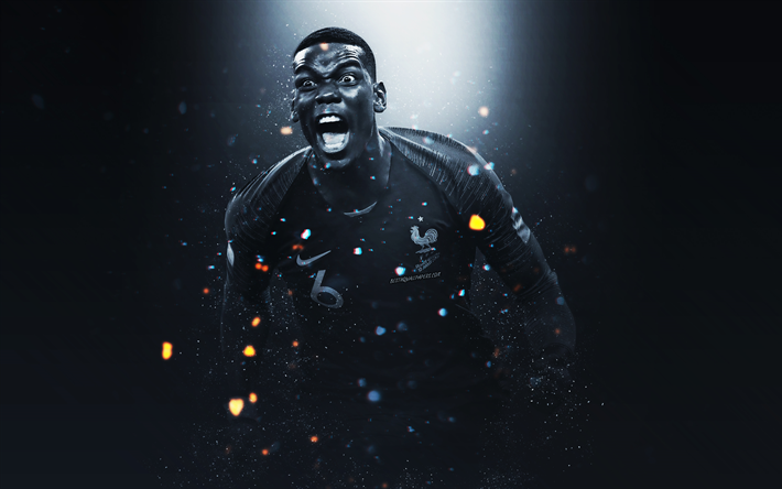 Paul Pogba, 4k, yaratıcı sanat, Fransa Milli Futbol Takımı, Fransız futbolcu, ışık efektleri, Fransa, futbolcular