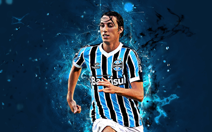 Pedro Geromel, abstract art, brazilian footballers, Gremio FC, soccer, Geromel, Brazilian Serie A, football, neon lights, Brazil