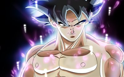 Ultra Instinct Goku, muscles, neon lights, DBS, close-up, Dragon Ball, Super Saiyan God, Dragon Ball Super, Migatte No Gokui, Mastered Ultra Instinct
