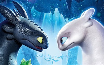 4k, How to Train Your Dragon Piilotettu Maailma, juliste, 2019 elokuva, DreamWorks Animation, How to Train Your Dragon 3