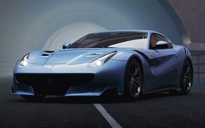 Ferrari F12 Berlinetta, la route, 2018 voitures, supercars, bleu F12 Berlinetta, Ferrari