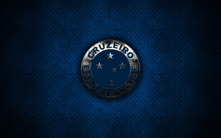 Cruzeiro Esporte Clube, Cruzeiro FC, 4k, metal logo, emblem, blue metal background, creative art, Brazilian football club, Sao Paulo, Brazil, Serie A, football