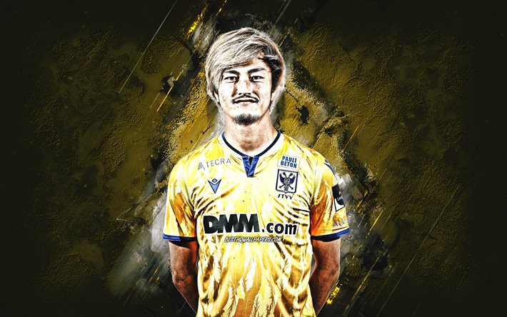 Yuma Suzuki, Sint-Truidense VV, futebolista japon&#234;s, STVV, retrato, fundo de pedra amarela, futebol