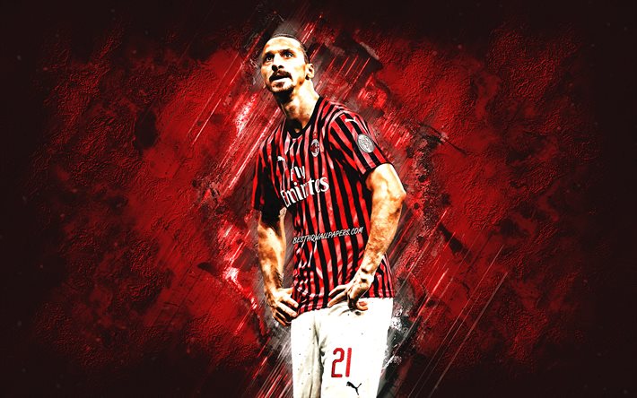 Zlatan Ibrahimovic, AC Milan, footballeur su&#233;dois, Milan, portrait, fond de pierre rouge, Serie A, football