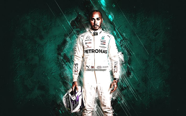 Lewis Hamilton, Mercedes-Benz Grand Prix Limited, Mercedes-AMG Petronas F1 Team, Formule 1, Pilote de course britannique, F1, fond de pierre turquoise