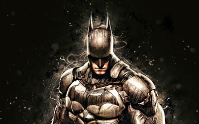 Batman, 4k, valkoiset neonvalot, Batman Arkham Knight, supersankarit, Batman 4K