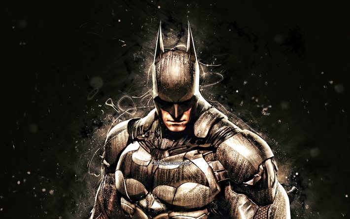 Batman, 4k, beyaz neon ışıkları, Batman Arkham Knight, s&#252;per kahramanlar, Batman 4K