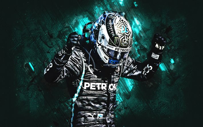 Valtteri Bottas, Mercedes-AMG Petronas F1 Team, Formula 1, Finnish racing driver, F1, turquoise stone background