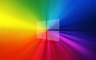 Windows 10 logo, vortex, rainbow backgrounds, creative, operating systems, Microsoft Windows 10, artwork, Windows 10