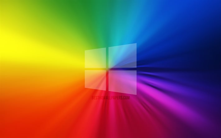 windows 10-logo, wirbel, regenbogenhintergr&#252;nde, creative, betriebssysteme, microsoft windows 10, grafik, windows 10