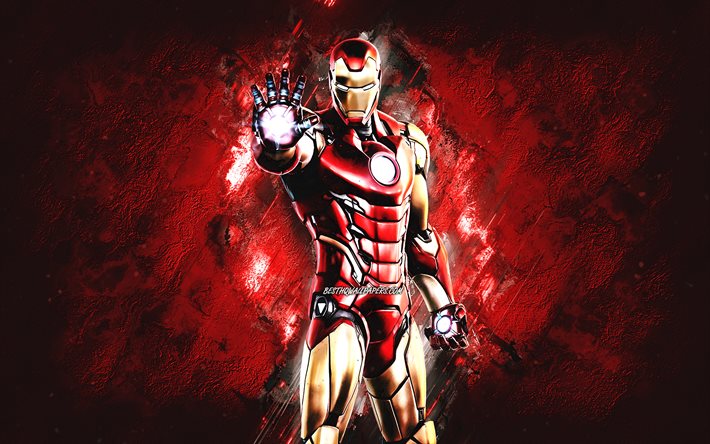 Fortnite Iron Man Skin, Fortnite, main characters, red stone background, Iron Man, Fortnite skins, Iron Man Skin, Iron Man Fortnite, Fortnite characters
