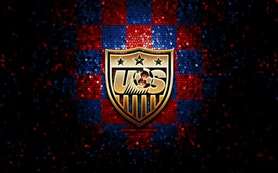 US Mens National Soccer Team, glitter logo, CONCACAF, North America, red blue checkered background, mosaic art, soccer, American National Soccer Team, USMNT logo, football, US soccer team, USA