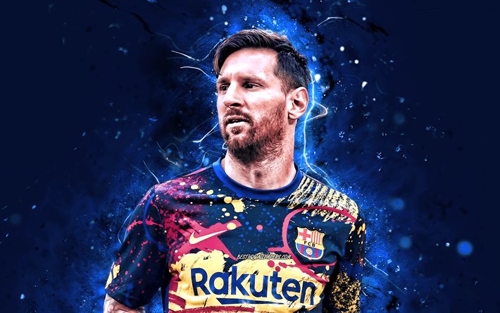 Download wallpapers Lionel Messi, 2020, blue neon lights ...