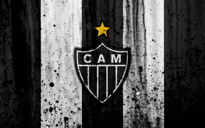 FC Atletico Mineiro, 4k, grunge, Brasiliansk Seria A, logotyp, Brasilien, fotboll, football club, Atletico Mineiro, sten struktur, konst, Atletico Mineiro FC