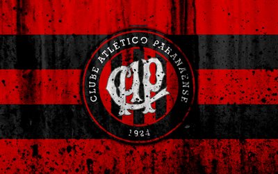 FC Atletico Paranaense, 4k, grunge, Brazilian Seria A, logo, Brazil, soccer, football club, Atletico Paranaense, stone texture, art, Atletico Paranaense FC