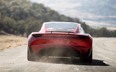 Tesla Roadster, 2020, arka g&#246;r&#252;n&#252;m, spor coupe, elektrikli araba, yol, hız, Amerikan otomobil, Tesla