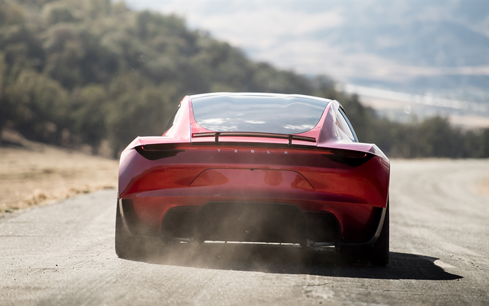 Tesla Roadster, 2020, rear view, sports coupe, electric car, road, speed, American cars, Tesla