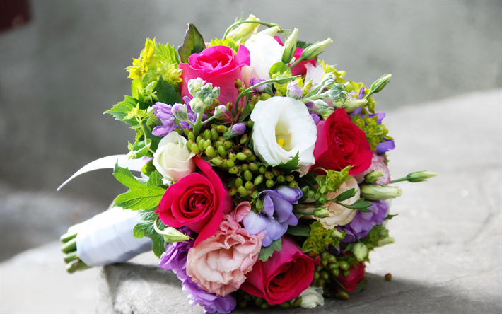 wedding bouquet, roses, eustoma, bouquet of the bride, bouquet of roses