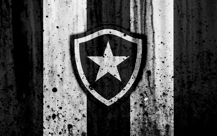 Botafogo FC, 4k, grunge, Brasileiro S&#233;rie A, logo, Brasil, futebol, clube de futebol, Botafogo, textura de pedra, arte