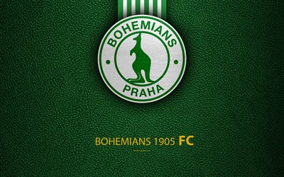 Bohemians 1905, FC, 4k, Czech football club, logo, emblem, leather texture, Prague, Czech Republic, football, 1 Liga, Czech Football Championship