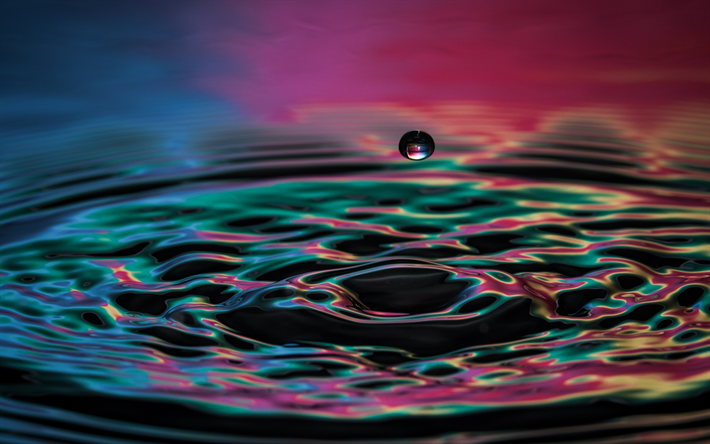 water drop, 4k, close-up, afloat, water