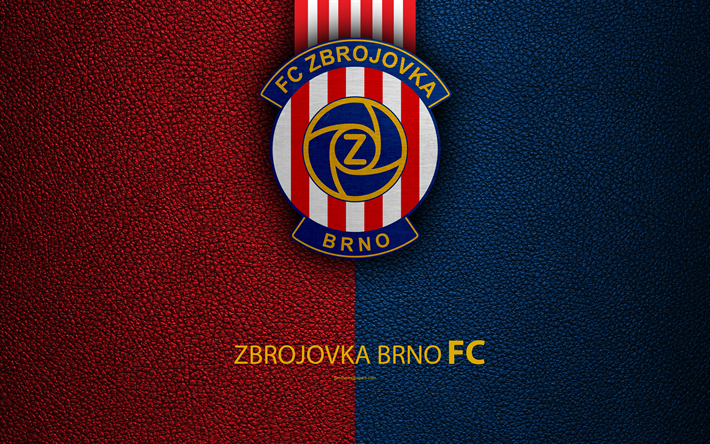 FC Zbrojovka Brno, 4K, Czech football club, logo, Zbrojovka emblem, leather texture, Brno, Czech Republic, soccer, 1 Liga, Czech football championship