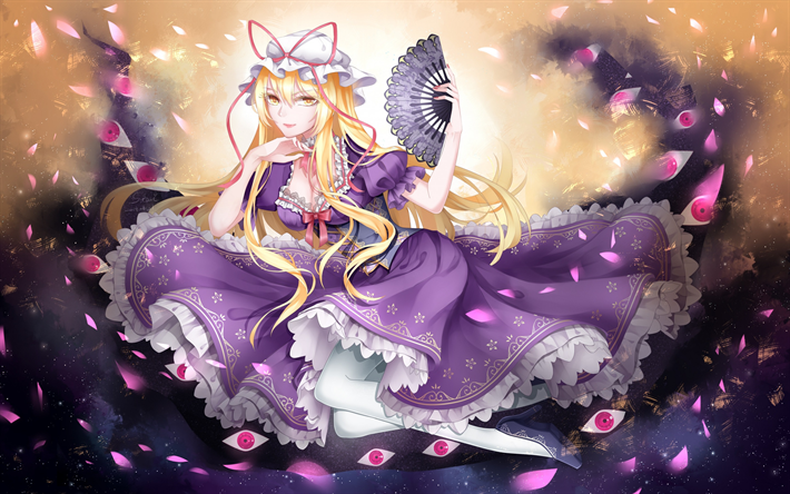 Touhou Project, Japanese anime games, female characters, anime girls, purple dress