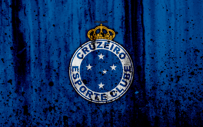 FC Cruzeiro, 4k, grunge, le Br&#233;silien Seria A, le logo, le Br&#233;sil, le soccer, le football club de Cruzeiro, pierre, texture, art, Cruzeiro FC