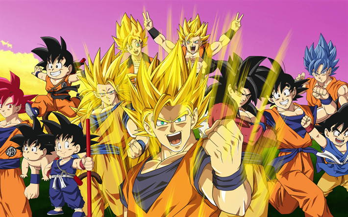 4k, Son-Goku, alla tecken, DBZ, Dragon Ball Super, konst, Goku