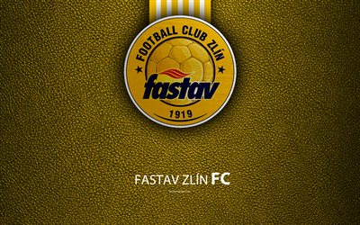 FC Fastav Zlin, FC, 4K, Czech football club, Fastav logo, emblem, leather texture, Zl&#237;n, Czech Republic, football, 1 Liga, Czech Football Championship