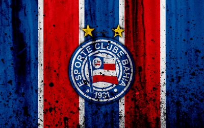 FC Bahia, 4k, grunge, Brazilian Seria A, logo, Brazil, soccer, football club, Bahia, stone texture, art, Bahia FC