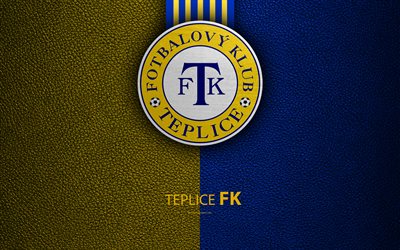 FK Teplice, 4k, Czech football club, Teplice logo, emblem, leather texture, Teplice, Czech Republic, soccer, 1 Liga, Czech football championship
