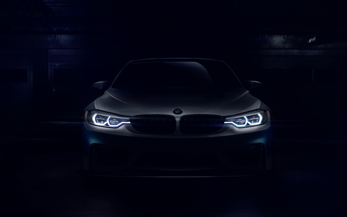 4k, BMW M4 GT4, far&#243;is, 2018 carros, trevas, novo M4, F82, BMW