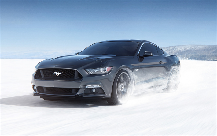 Download Wallpapers Ford Mustang 2018 Gray Sports Coupe Winter Driving Snow Riding Sports Car Usa Ford For Desktop Free Pictures For Desktop Free